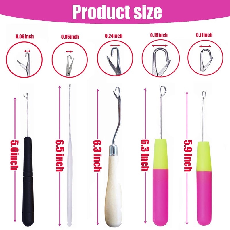 HAMIYELL Pack of 5 Different Sizes Latch Hook Crochet Needle Hook Tools for Braid Hair, Scarf Carpet Making and Other Crafts - Image 2